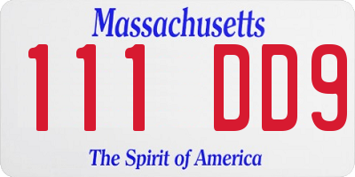 MA license plate 111DD9