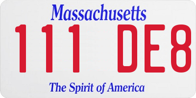 MA license plate 111DE8
