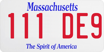 MA license plate 111DE9