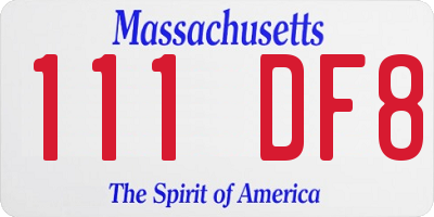 MA license plate 111DF8