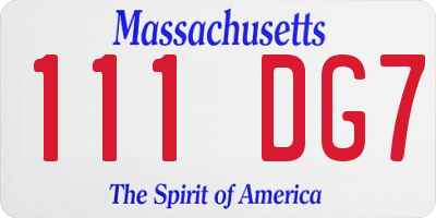 MA license plate 111DG7