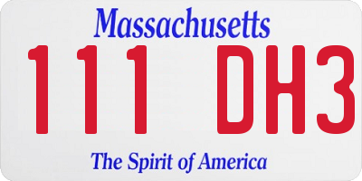 MA license plate 111DH3