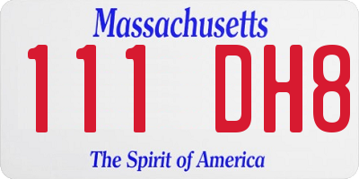 MA license plate 111DH8