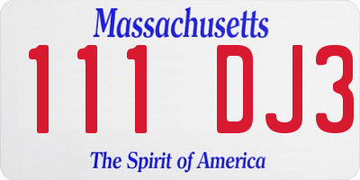 MA license plate 111DJ3