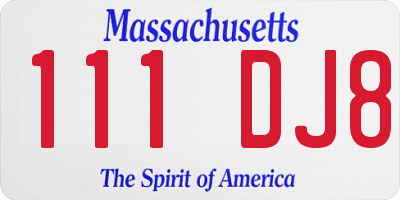 MA license plate 111DJ8
