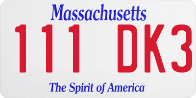 MA license plate 111DK3