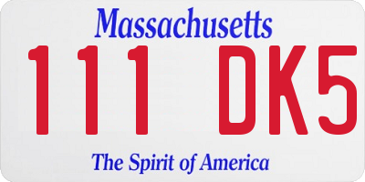 MA license plate 111DK5