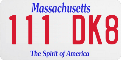MA license plate 111DK8