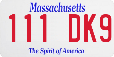 MA license plate 111DK9
