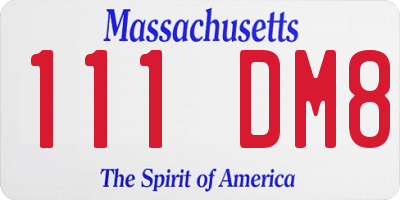 MA license plate 111DM8