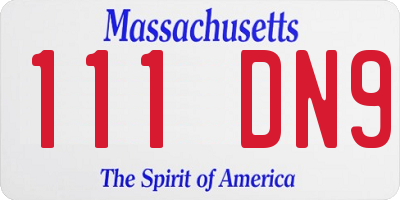 MA license plate 111DN9