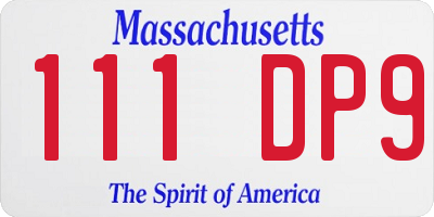 MA license plate 111DP9