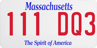 MA license plate 111DQ3