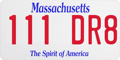 MA license plate 111DR8