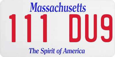 MA license plate 111DU9