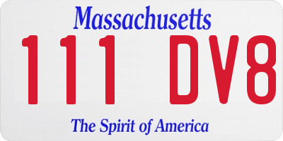 MA license plate 111DV8