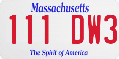 MA license plate 111DW3