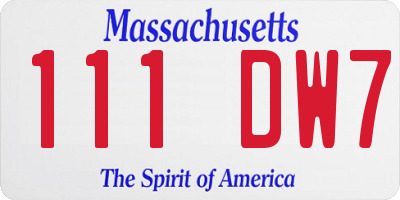 MA license plate 111DW7