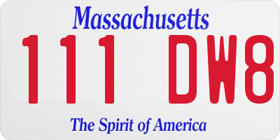MA license plate 111DW8