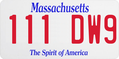 MA license plate 111DW9