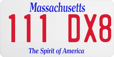 MA license plate 111DX8