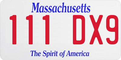 MA license plate 111DX9
