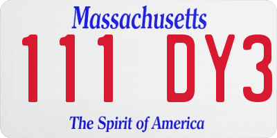 MA license plate 111DY3