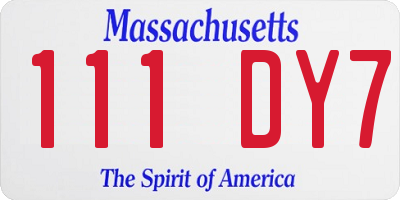 MA license plate 111DY7