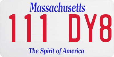 MA license plate 111DY8