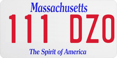 MA license plate 111DZ0