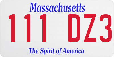 MA license plate 111DZ3