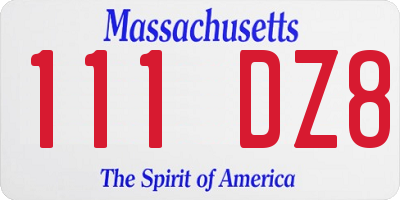 MA license plate 111DZ8