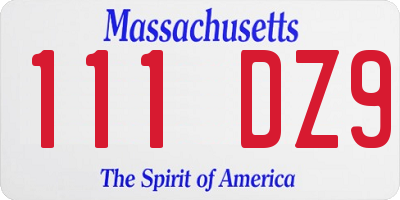MA license plate 111DZ9