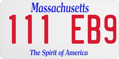 MA license plate 111EB9