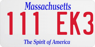 MA license plate 111EK3
