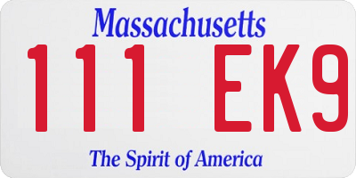 MA license plate 111EK9
