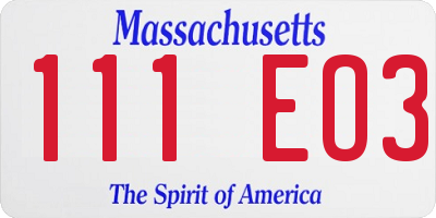 MA license plate 111EO3