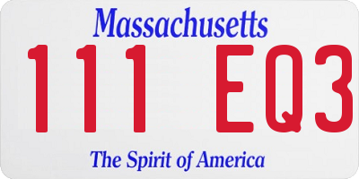 MA license plate 111EQ3