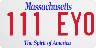 MA license plate 111EY0