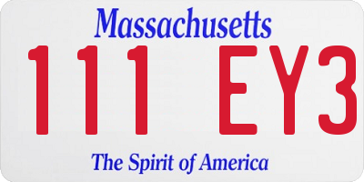 MA license plate 111EY3