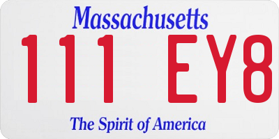 MA license plate 111EY8