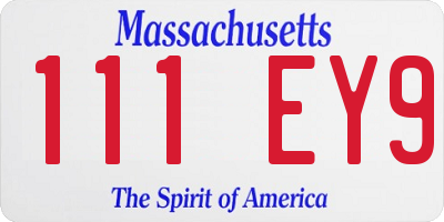 MA license plate 111EY9
