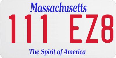 MA license plate 111EZ8