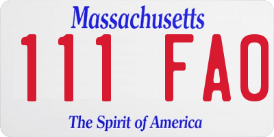 MA license plate 111FA0