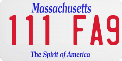 MA license plate 111FA9