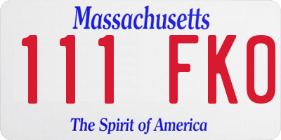 MA license plate 111FK0