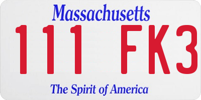 MA license plate 111FK3