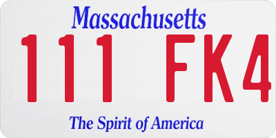 MA license plate 111FK4