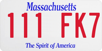 MA license plate 111FK7
