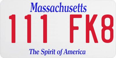 MA license plate 111FK8